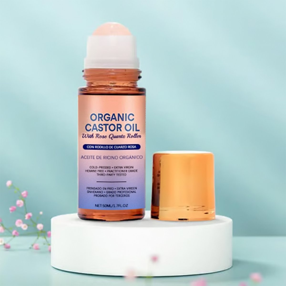 đ#1 Best Seller â°Organic Golden Castor Oil Roll-On with Rose Quartz