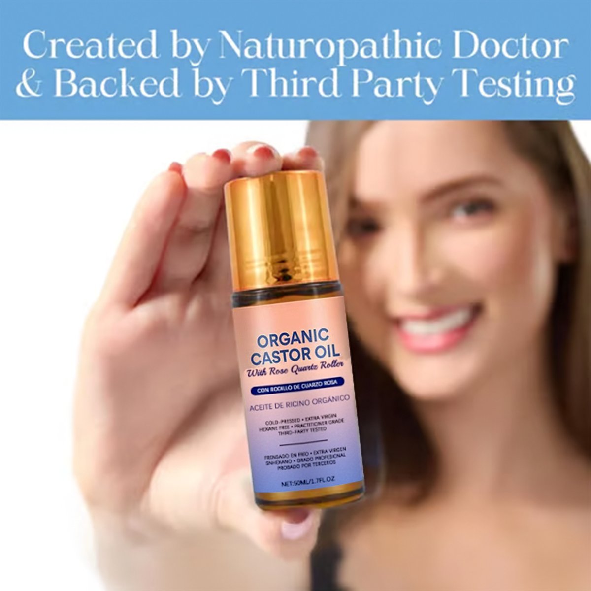 đ#1 Best Seller â°Organic Golden Castor Oil Roll-On with Rose Quartz